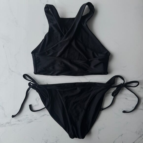 Made in USA BIKYNI brand The Crop (XS) + The String (M) 2pc Bikini Set - Black - Picture 4 of 14